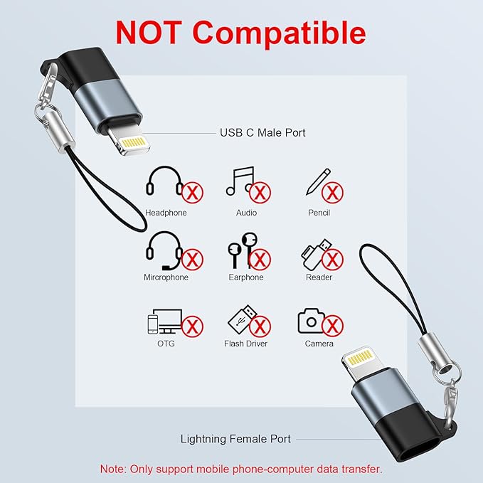 4 Pack USB C to Lightning Adapter [Apple MFi Certified] for iPhone 14/13/12/11/X/XR/XS/8/7/6/5,iPad,AirPods,Lightning to USB Type C Adapter Cable Adaptor PD Fast Charging & Data Sync,NOT for Audio/OTG