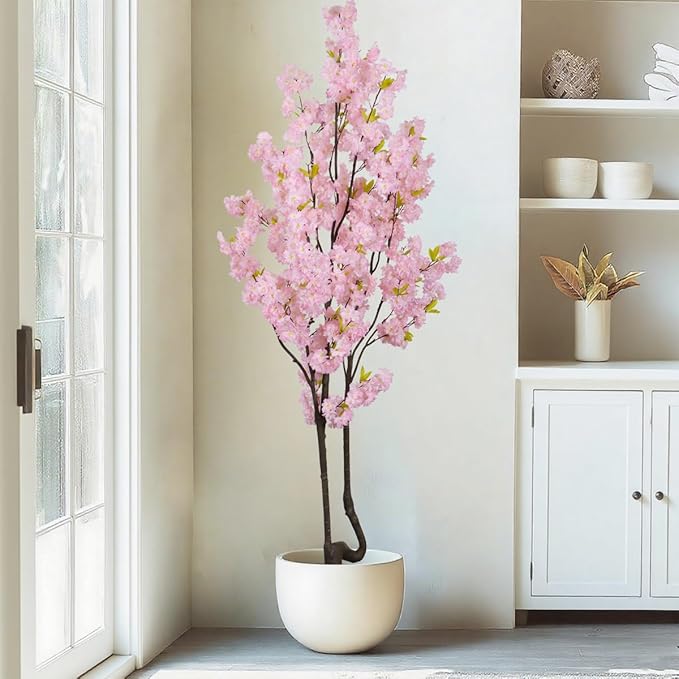 7.2ft Tall Pink Faux Cherry Blossom Tree for Home Decor, Likelike Artificial Silk Flower Cherry Branches Tree Indoor Outdoor, Sakura Tree Realistic Fake Flowering Plant for Living Room Wedding Office