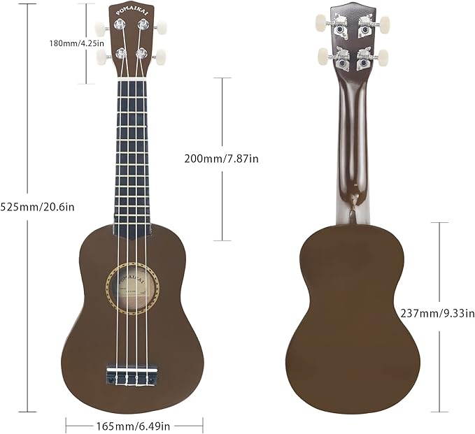 POMAIKAI Ukulele 21" Beginner Starter Wood Ukele Hawaiian Guitar Soprano Ukelele Musical Instruments and Students (Bright Brown)