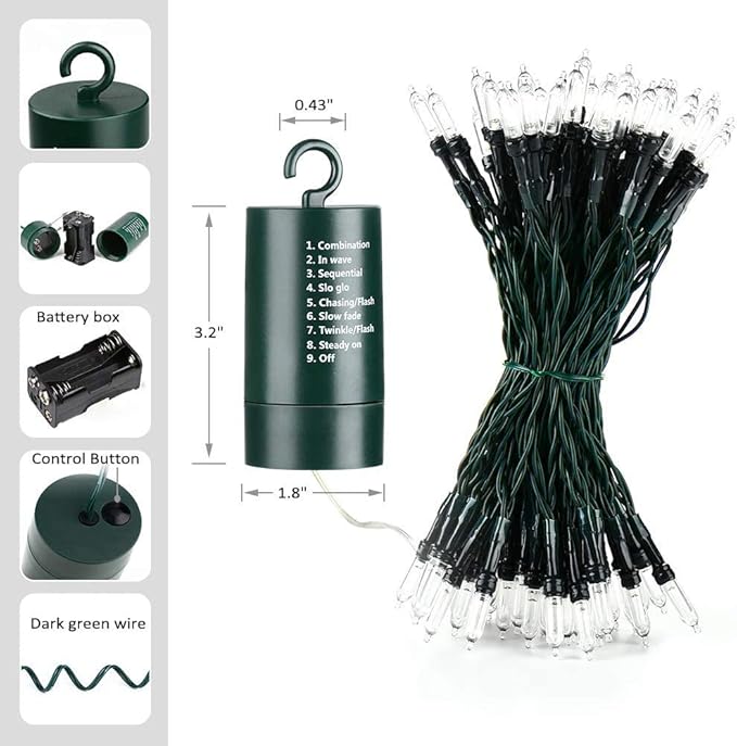 LYHOPE Battery Christmas Lights, 33ft 100 LED Christmas Lights Waterproof 8 Modes Battery Operated String Lights for Outdoor & Indoor, Xmas Tree, Wreaths, Holiday Decoration (Cool White)