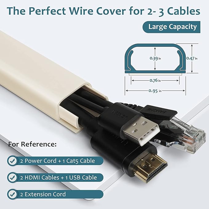 ZhiYo Cable Hider Raceway Kit, Wire Hiders for TV on Wall, Paintable Cord Cover Channel, Cord Hider for Wall Mounted TV in Home Office, W0.95in X H0.47in, Beige