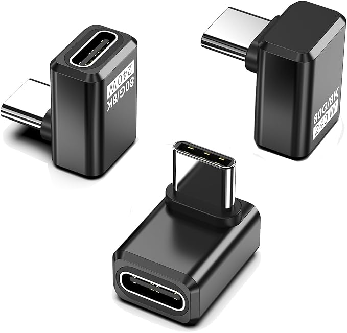 3 Pack 240W USB C 90 Degree Adapter,USB C Right Angle Adapter,Support Dual 8K@60hz Video,Compatible with MacBook,Ipad,Thunderbolt 5/4/3, Phone,Steam Deck,Switch2/1,Black