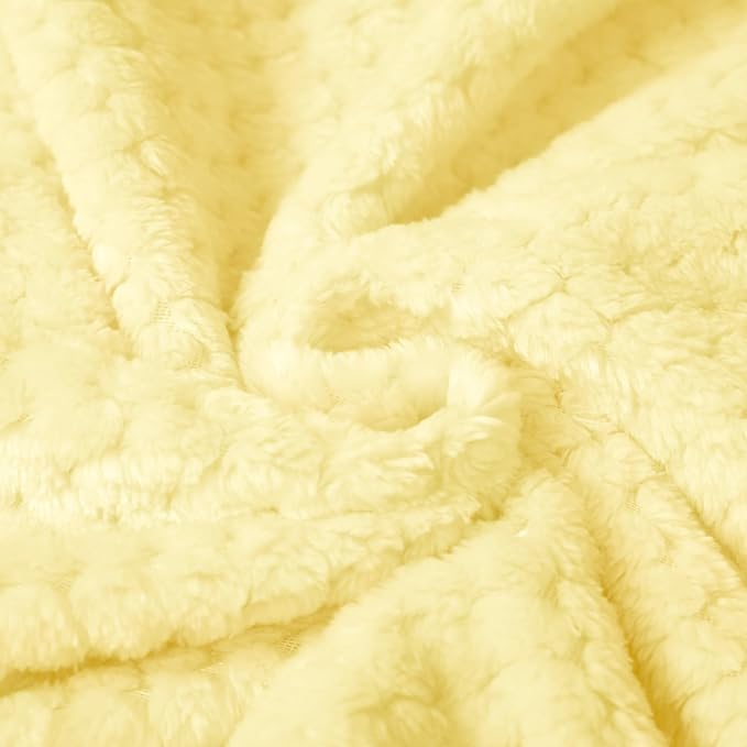 Exclusivo Mezcla Fleece Throw Blanket, Super Soft and Warm Blankets for Couch, Sofa and Bed Waffle Textured, Cozy, Fuzzy and Lightweight (Light Yellow, 40x50 Inches)
