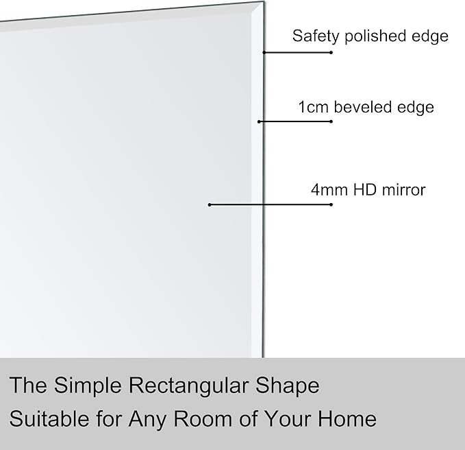 Ruomeng Wall Mirror Bathroom Mirrors for Wall 40" x 30", Frameless Rectangle Mirror with Beveled Edge Wall Mounted Mirror for Vanity and Entryway