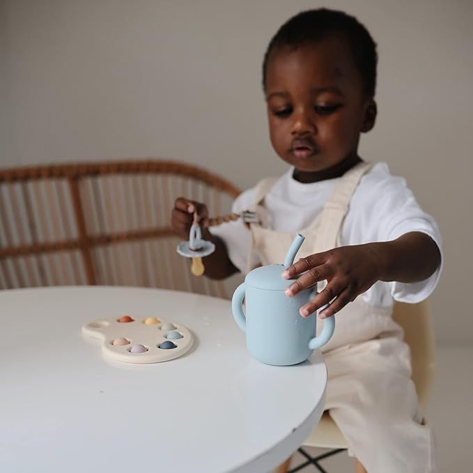 mushie 100% Silicone Training Cup & Straw for Toddlers | 6 Months+ (Tradewinds)
