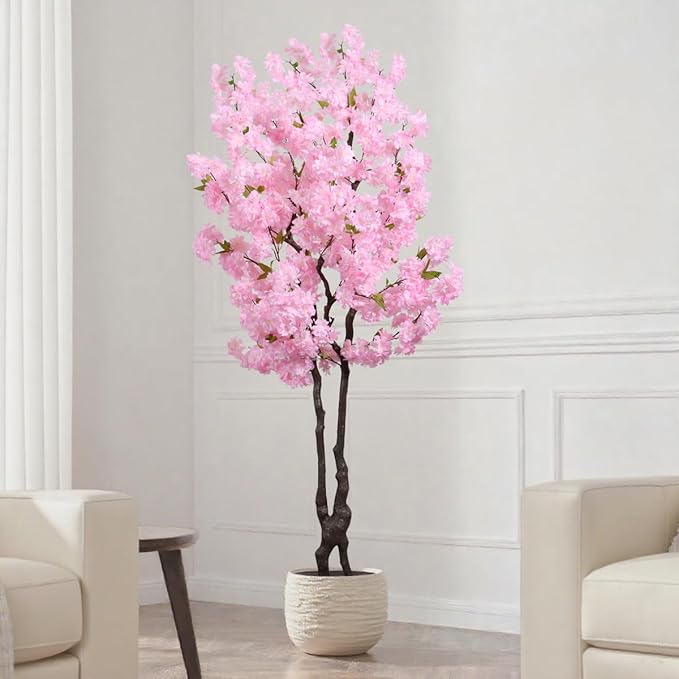 Faux Cherry Blossoms Tree Pink 6FT Artificial Cherry Blossom Tree Beautiful Flowering Trees for Home Decor