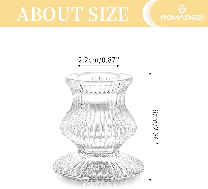 Romadedi Glass Candle Holder for Candlestick - 2 Pcs Clear Small Tapered Candle Holder Decor Wedding Table Centerpiece for Candle Sticks Christmas Party Living Room Dinner Advent