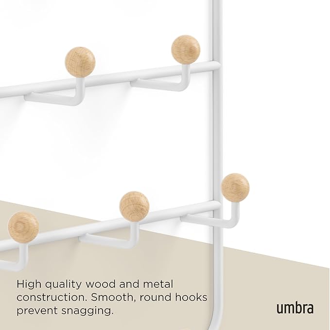 Umbra Estique Over The Door Coat Rack & Multi-Use Organizer, For Coats, Bags, Hats & More, White/Natural