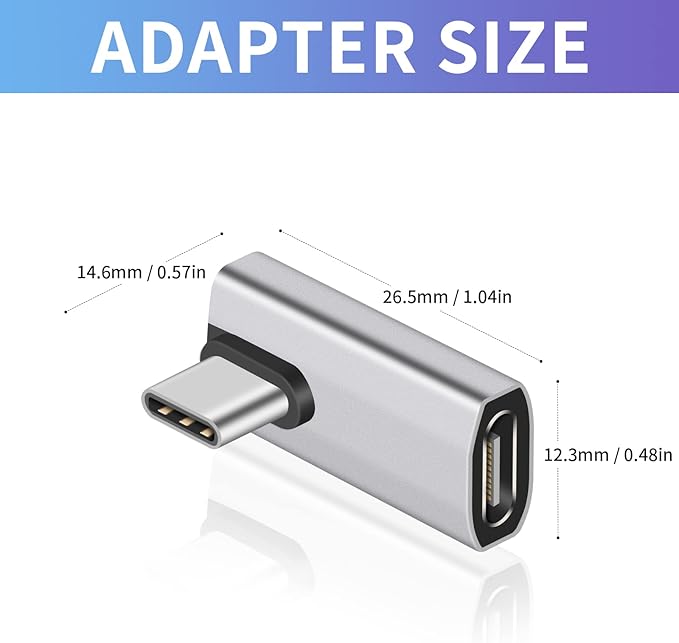 Duttek 90 Degree USB C Adapter, 240W Right Angle USB C Male to Female Adapter with 40Gbps, 8K@60Hz Video Display for Thunderbolt4/3, Laptop, Tablet, Phone