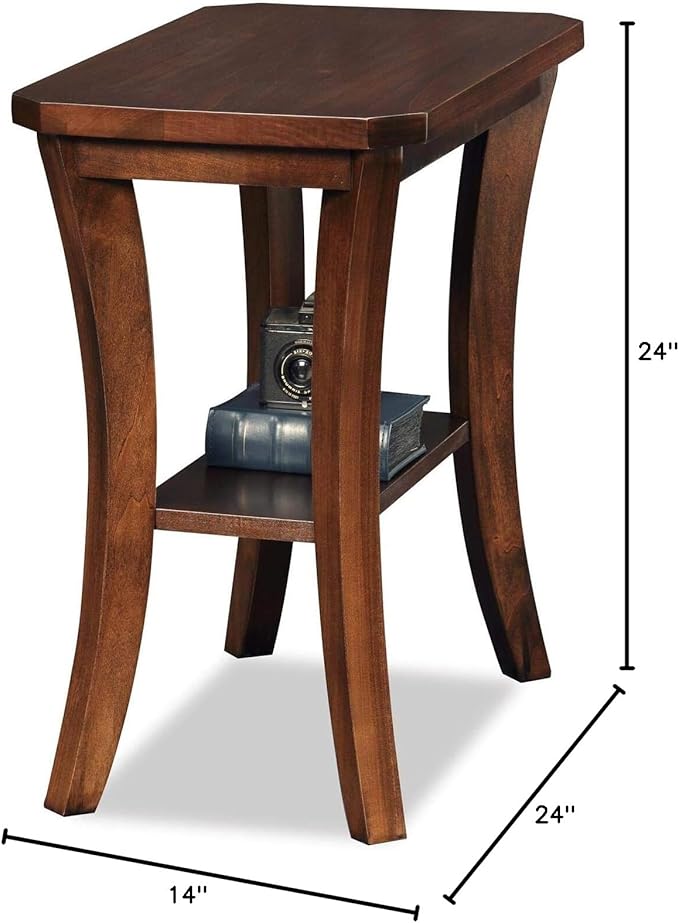 Leick Home Boa End Table, Solid Wood, Narrow, Bottom Display Shelf, Easy-Assembly, For Living Room/Bedroom, Chocolate Oak, 24.0 in. L x 14.0 in W x 24.0 in. H, 10305