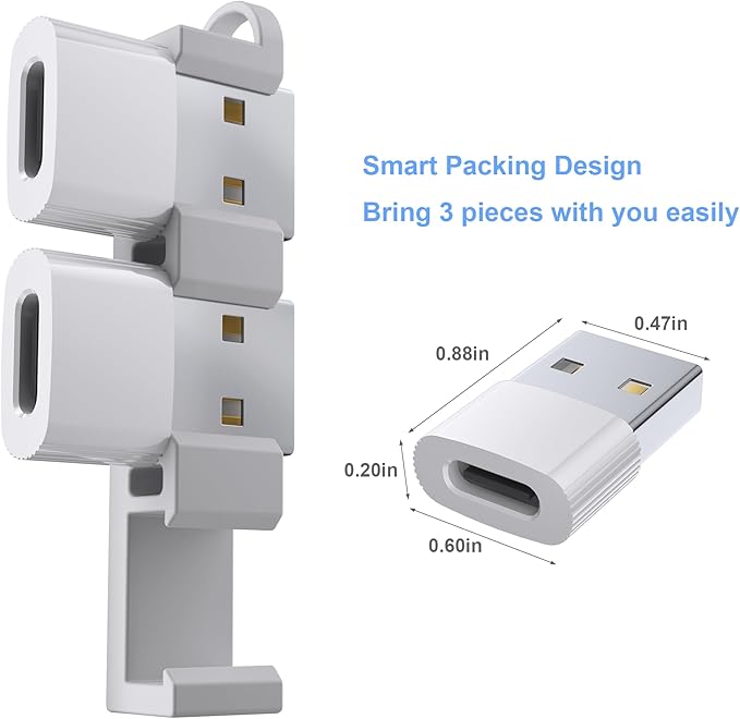 USB to USB C Adapter,USBC Female to USB A Male Adapter,Type C Converter Charger for iPhone 17 Pro Max,16 15,Apple Watch iWatch S11 S10 SE,AirPods 3,iPad mini Air,Samsung Galaxy S25,Car,White
