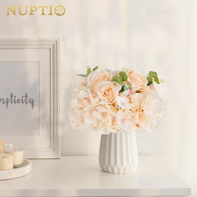NUPTIO Flower Ball Arrangement Bouquet: 2 Pcs 11.8 inch Diameter Champagne Rose Fake Flowers Balls for Wedding Centerpiece Decorations Artificial Flower Centerpieces for Tables
