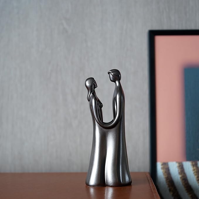 Couple Statue, Romantic Embrace Figurine - Elegant Home Decor for Living Room, Office Desk - Unique Anniversary & Valentine's Day Gift Idea for Her/Him, Wife/Husband - Resin with Premium Finish, 7.48"