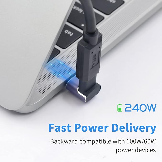 Poyiccot 90 Degree USB C Adapter 40Gbps, PD 240W, Male to Female USB C Extender, LED Light for iPad, MacBook, Phone, 2pcs