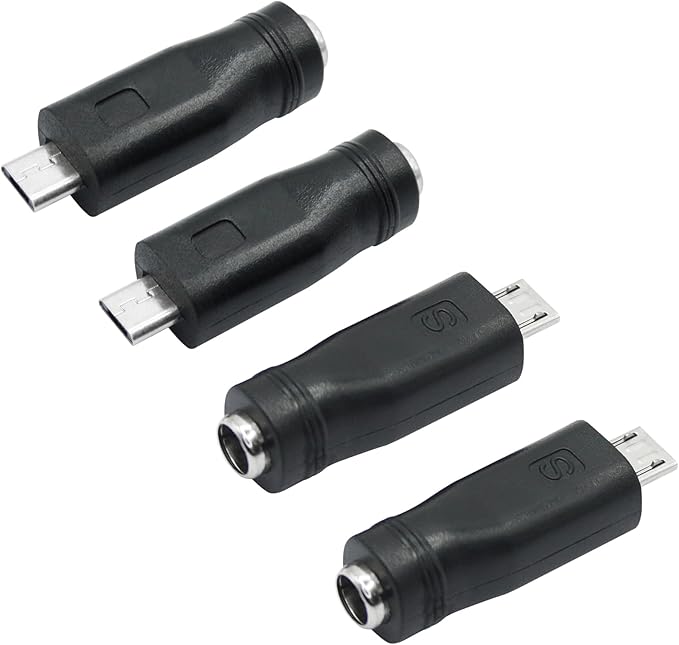 DC 5.5mm x 2.1mm to Micro USB Adapter, 5V DC 5521 Female to Micro USB Male Plug Convert Connector Power (4Pcs)