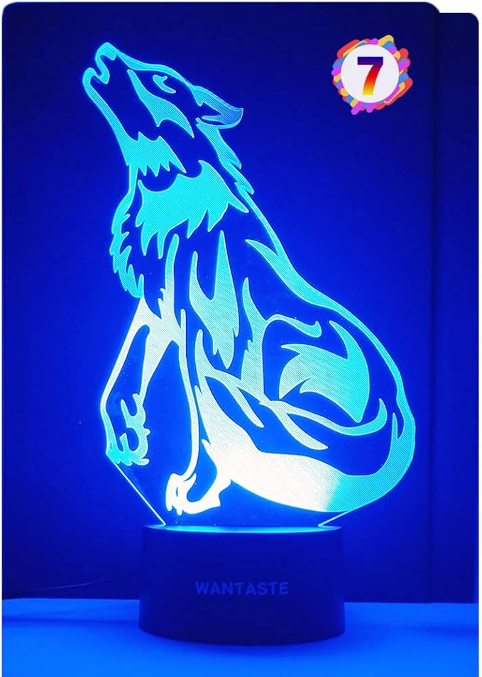 3D Wolf Decor Lamp with Remote, 7 Color Changing Night Light Toys, Birthday Gift for Kids Girls Boys