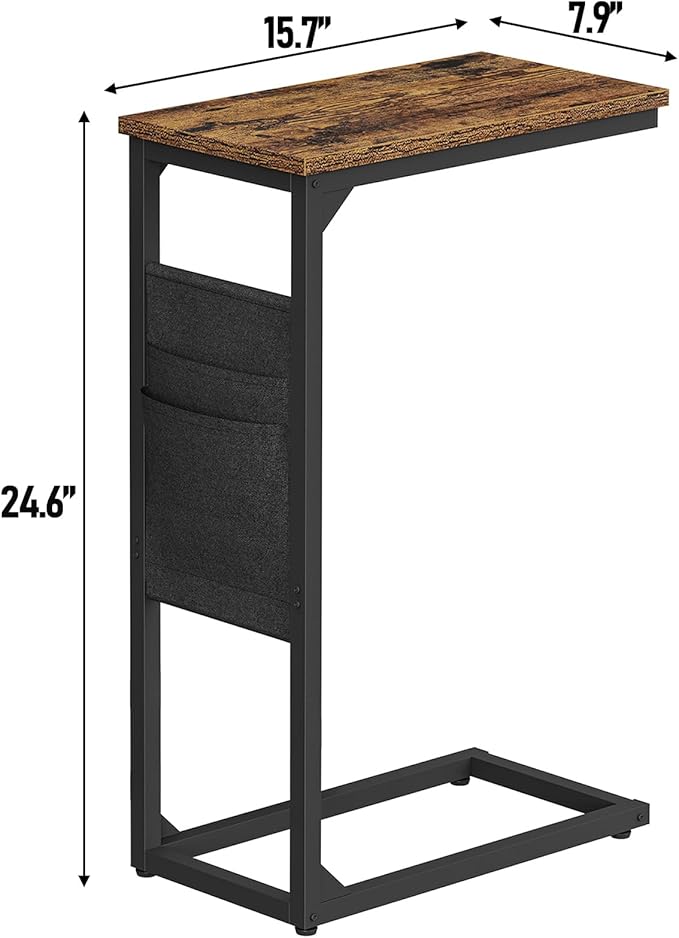 TUTOTAK C Shaped End Table, Side Table for Couch, Sofa Table with Storage Bag, TV Tray for Living Room, Bedroom, Brown TB01BB0822