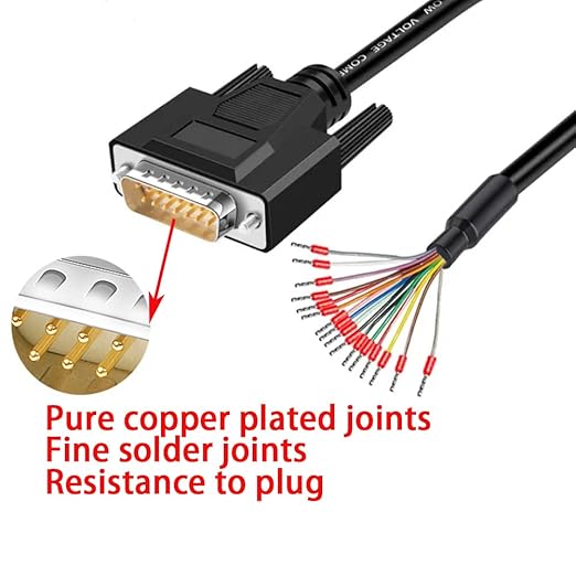 DB15 Male Solderless Breakout Connector with 5Ft 26AWG Replacement Cable, Plastic Shell RS232 D-SUB Serial to 15-Pin Port Terminal Male Adapter Connector Breakout Board