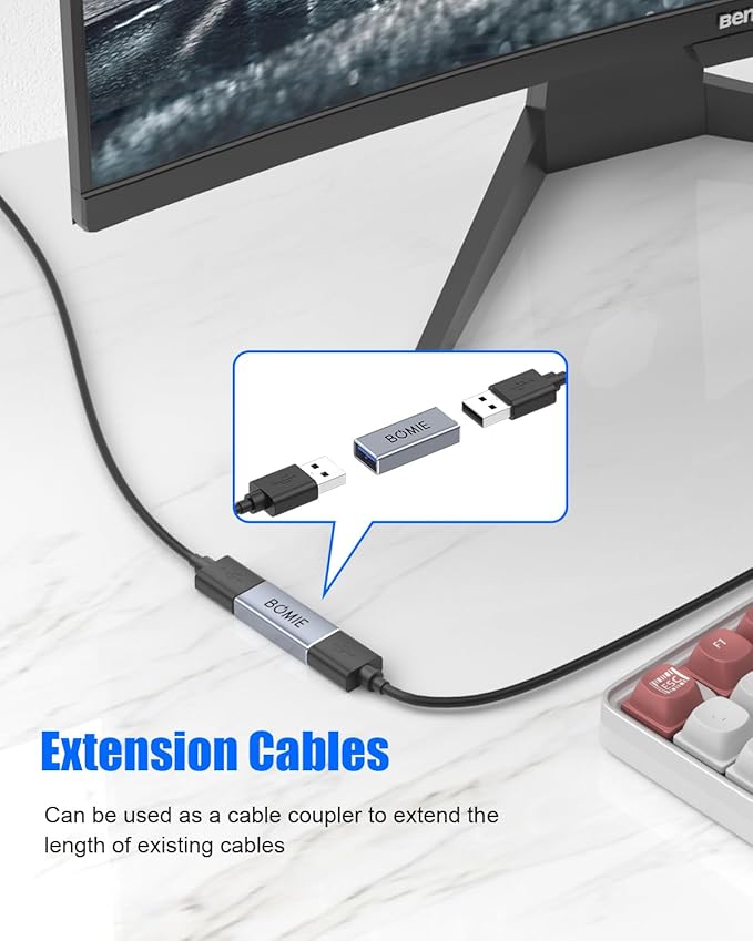 USB Female to Female Adapter 6 Pack,USB 3.0 Type A Female to Female Extension Adapter Connector,5Gbps Data Transfer and Charging for Connecting Extension Two USB-A Male Ends Cable Aluminum Shell Gray