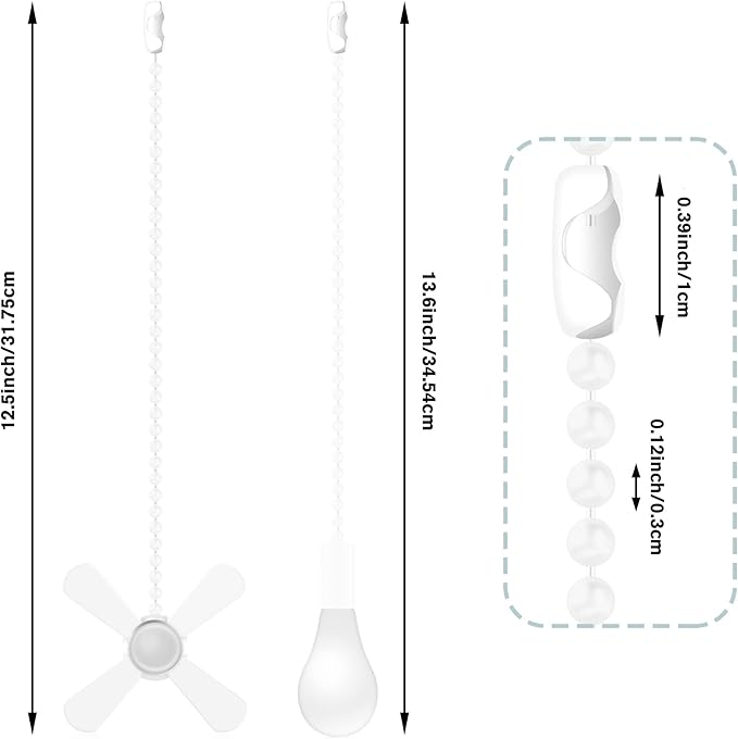 Ceiling Fan Pull Chains (2 Pieces), White, 13.6 Inches Extension, Fit All Standard Ceiling Fans and Light Fixtures Copper, Versatile Use, Modern Design