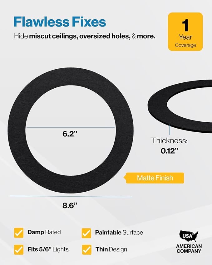 Sunco 12 Pack Goof Rings for 6 Inch Recessed Lights, Flush Mount Black Can Light Trim Ring Cover, Outer Diameter 8.6 Inch, Inner Diameter 6.2 Inch, Paintable Surface, Matte Finish