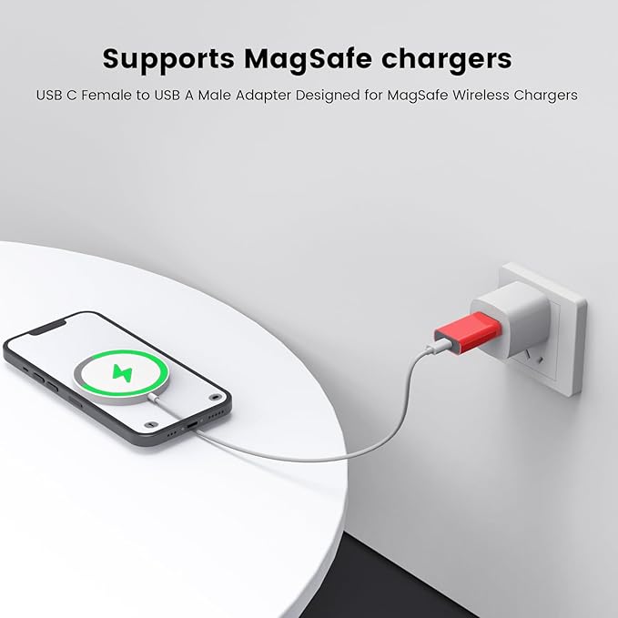 MOSWAG USB to USB C Adapter, USB C Female to USB Male Adapter Compatible with Apple MagSafe Watch 9/8/7/SE/Ultra, for iPhone 15 14 13 12 Mini Pro Max,iPad,Galaxy Note,Pixel,CarPlay,Wall Plug