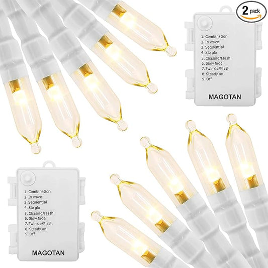 Battery Operated Christmas Lights - 16ft 50 LED String Lights with Timer, Waterproof, Warm White, 2 Pack for Indoor/Outdoor Wedding Party, Home, Garden