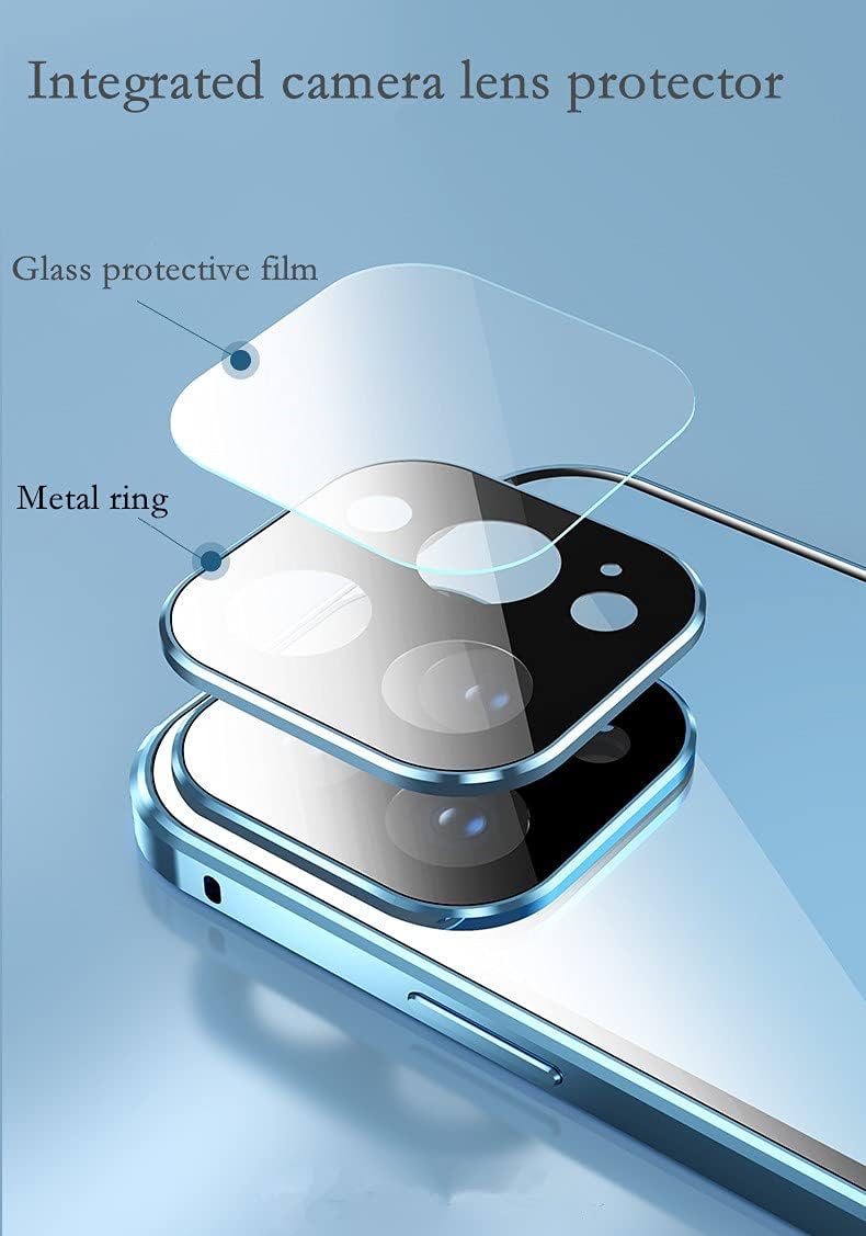 iPhone 13 Pro Case with Camera Lens Protector, Metal Bumper 360 Full Body Protection, Light Blue