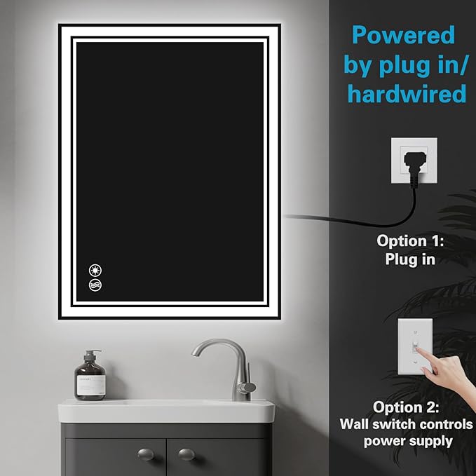 24 x 36'' LED Mirror for Bathroom Anti-Fog Dimmable 3 Colors Stepless Brightness
