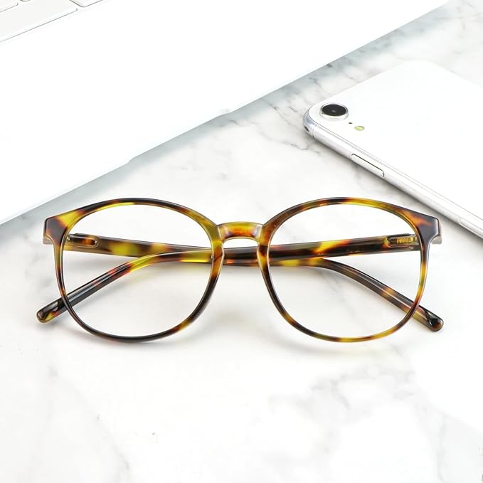 LifeArt Round Blue Light Blocking Glasses, Computer Glasses, Gaming Glasses, TV Glasses for Women Men (Brown Tortoise, 3.00 Magnification)