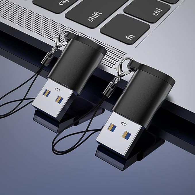 USB C Female to USB A Male Adapter (2 Pack) with Lanyard, USB Type-C to USB A 3.0 Adapter Converter Compatible with MacBook Pro, Samsung Notebook, Laptop, PC and More, Black