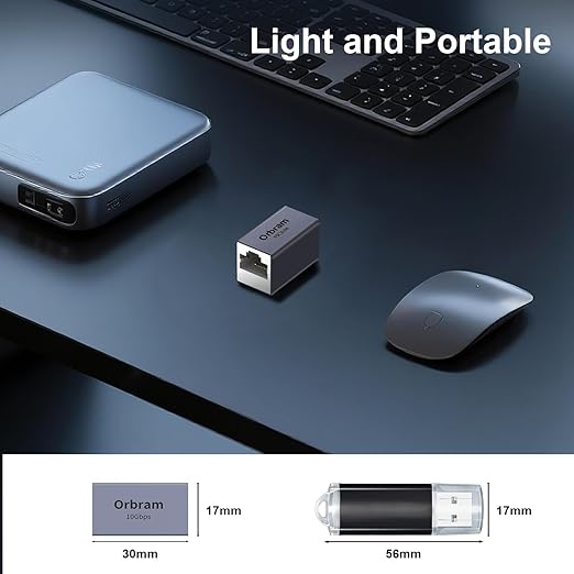 Orbram UL Listed Ethernet Extender 10Gbps, 2Pack RJ45 Coupler Adapter for Cat8/Cat7/Cat6a/Cat6/Cat5 Cable, 328ft Long-Distance Connection, Female to Female Coupler, Aluminum Alloy Shell, Space Grey