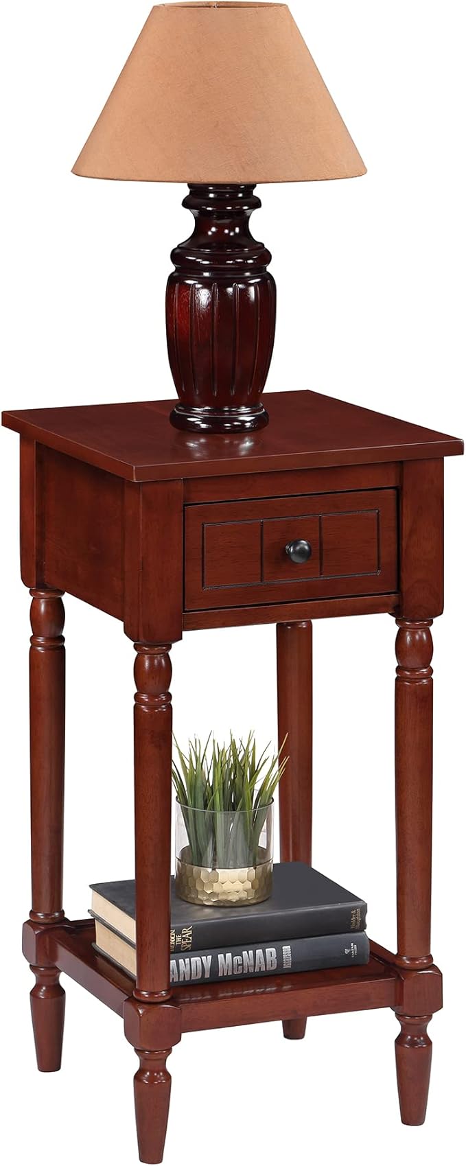 Convenience Concepts French Country Khloe 1 Drawer Accent End Table 14" - Traditional Farmhouse Side Table with Storage Drawer and Shelf for Living Room, Mahogany