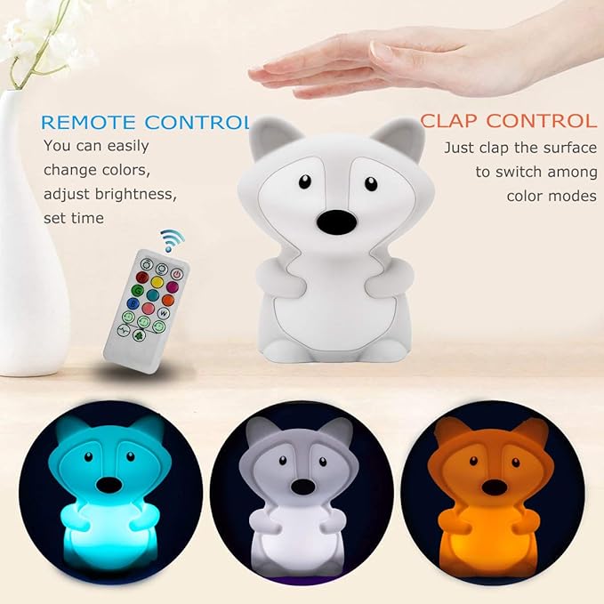 Large Fox Night Lights for Kids, Silicone Night-Light, Bedside lamp, 9 Colors Baby Sleep Light Children's Bed Bedroom Lamp for Toddlers/Boys/Girls/Adults/Bedroom/Outdoor/Camping/Gift - Large