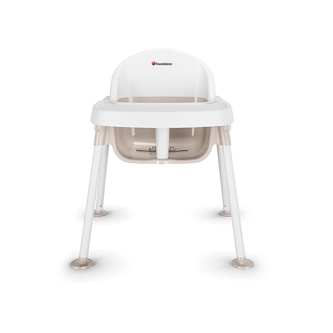 Foundations Secure Sitter 11" Feeding Chair, Stable “No Tip” Feet, 3-Point Adjustable Harness, Removable Tray, Easy to Clean, Smooth Plastic (White/Tan)