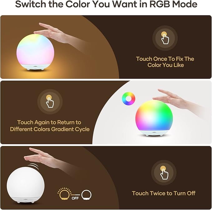 Night Light for Kids, USB Rechargeable Beside Lamp with Dimmable,Warm Light,7 Colors Changing,Touch Control, 0.5/1Hour Timer for Nursery, Baby,Bedroom,Camping