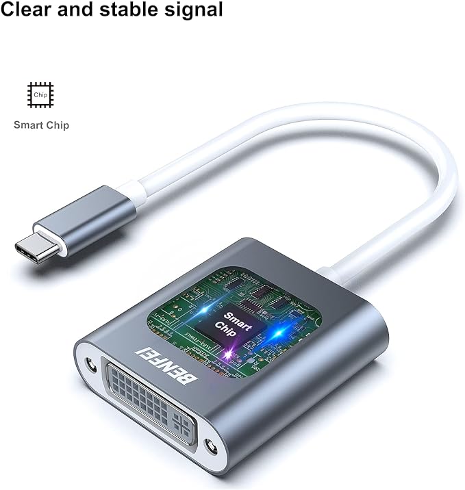BENFEI USB C to DVI Adapter, Type-C to DVI Adapter [Thunderbolt 3/4 Compatible] with iPhone 15 Pro/Max, MacBook Pro/Air 2023, iPad Pro, iMac, S23, XPS 17, Surface Book 3 and More - Grey