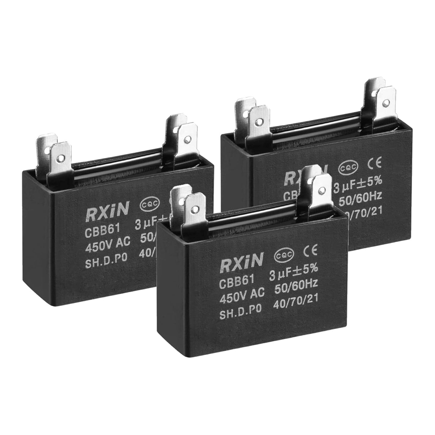 YOKIVE 3 Pcs CBB61 Run Capacitor, 450V AC 3uF 50/60Hz, Low Loss for Washing Machines Motor (Black)