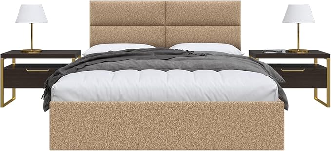 Vänt Upholstered Wall Panels - Queen/Full Size Wall Mounted Headboards - Faux Merino Wool Camel - Set of 4 Panels (Each Individual Panel 30"x11.5")