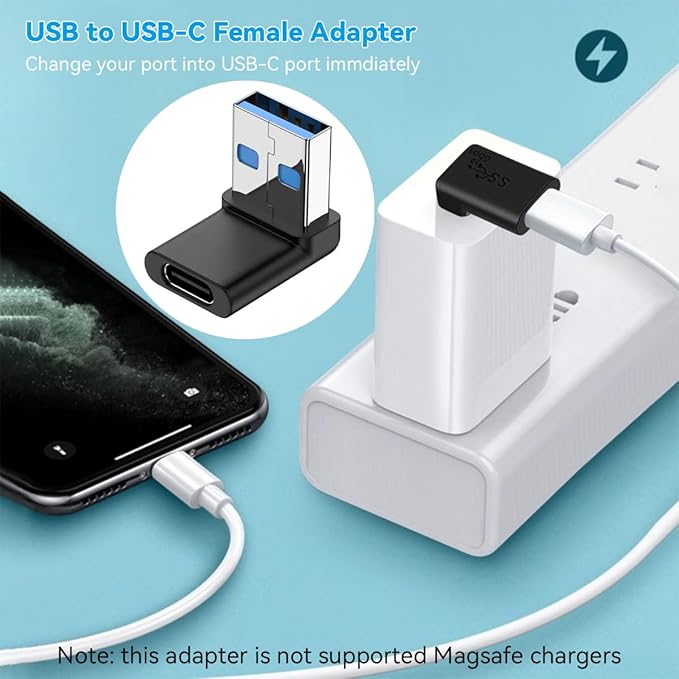 Herfair 90 Degree USB to USB C Adapter (2-Pack) Right Angle Type-C Female to A Male Converter USB3.2 C Type Plug Adapter Vertical USB Port Changer Extender Connector (Up+Down Angle)