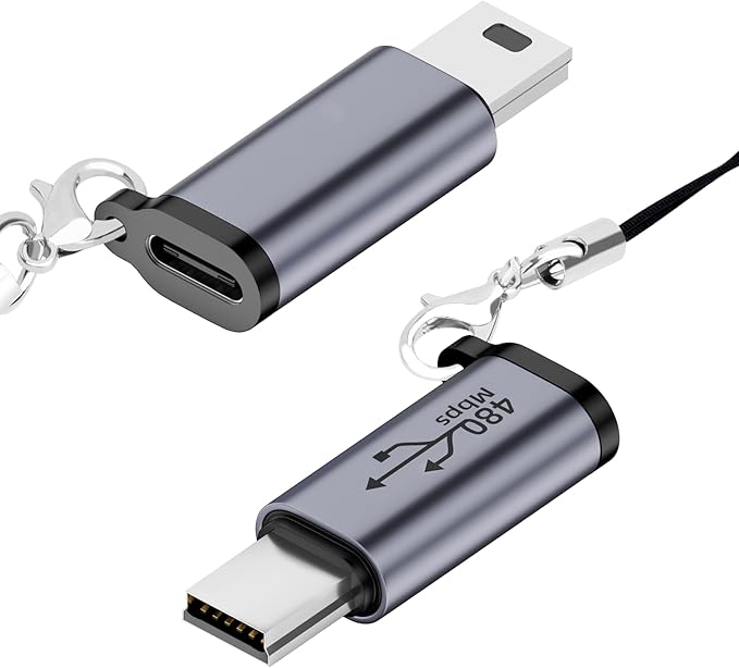 USB C to Mini USB Adapter (2 Pack), Type C Female to Mini USB Male Convert Connector, USB Mini to USB C Adapter Compatible with Digital Cameras, Computer, GPS