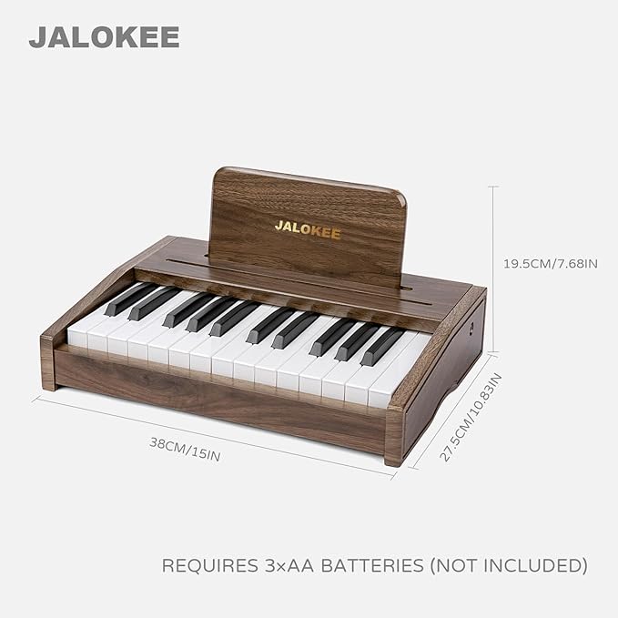 Kids Piano Keyboard, Digital Piano for Kids, Music Educational Instrument Toy, Wood Toy for 3+ Girls and Boys (Walnut, 25 Keys)