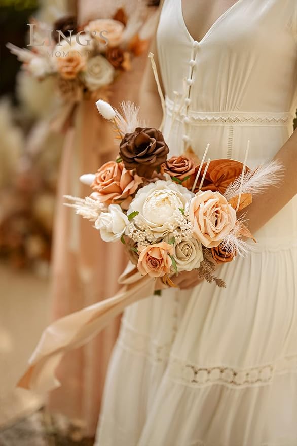 Ling's Moment Artificial Flowers Fake Roses Faux Foam Peony Combo for DIY Wedding Bouquets Centerpieces Arrangements Bridal Shower Party Home Decorations, Ivory, 24pcs