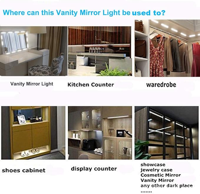 Led Vanity Mirror Lights, Hollywood Style Vanity Make Up Light, 10ft Ultra Bright White LED, Dimmable Touch Control Lights Strip, for Makeup Vanity Table & Bathroom Mirror, Mirror Not Included