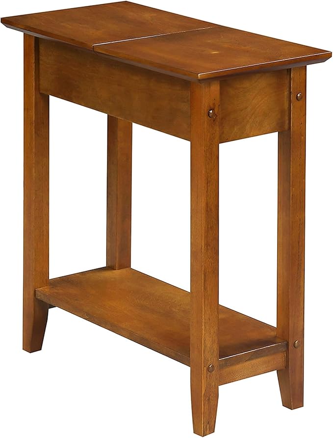 Convenience Concepts American Heritage Flip Top End Table 23.25" - Classic Narrow Chairside Accent with Hidden Storage & Lower Shelf for Traditional, Modern Living Room, Light Walnut