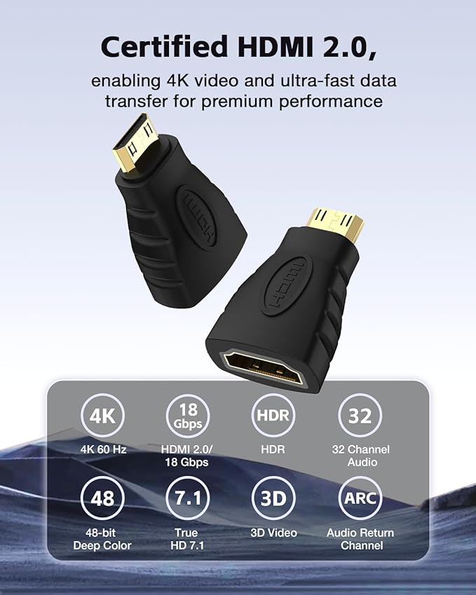 VCE Mini HDMI to HDMI Adapter, 4K HDMI Female to Mini HDMI Male Adapter, Gold Plated Connector Compatible with Raspberry Pi, Camera, Camcorder, DSLR, Tablet, Video Card
