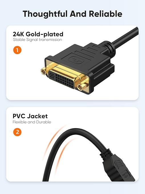 CableCreation HDMI Male to DVI Female 0.5ft [2 Pack], Bi-Directional HDMI Male to DVI-I (24+5) Female Adapter, for PC, TV, TV Box, PS5, Blue-ray, Xbox,Switch