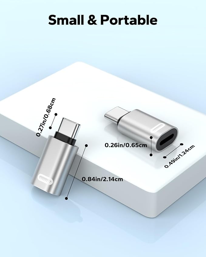 MoKo Lightning to USB C Adapter for iPhone 17 Air 16 15 Pro Max Plus, Galaxy S25 S24 S23, iPad Pro/Air, 2 Pack USB-C to Lightning Adapter for Fast Charging/Data Transfer, Not for Audio/OTG, Silver PD