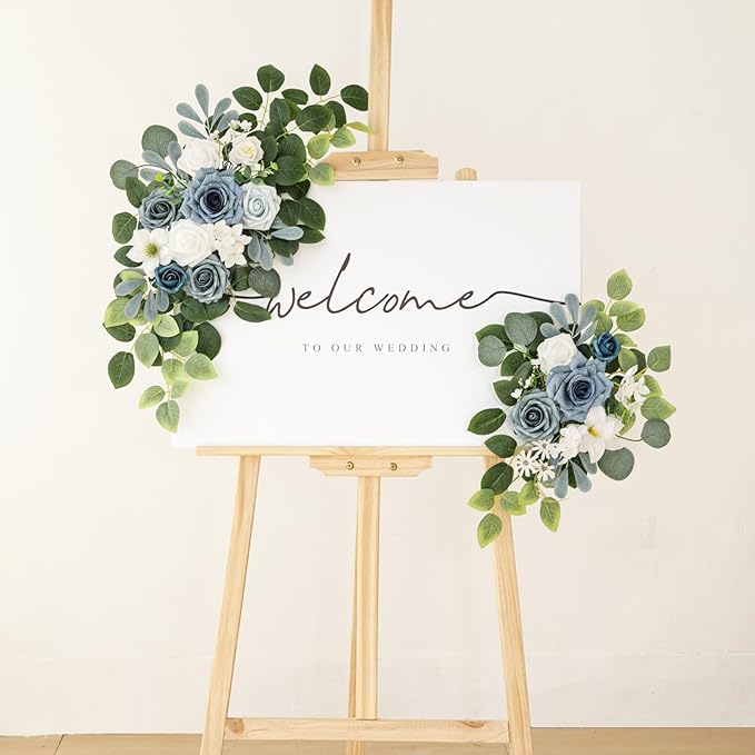 Artificial Flowers Decorations Pack of 2,Centerpieces for Wedding Reception Backdrop Decoration, Floral Decor Wall Home Entryway OutdoorDecorations (Serene Dusty Blue)