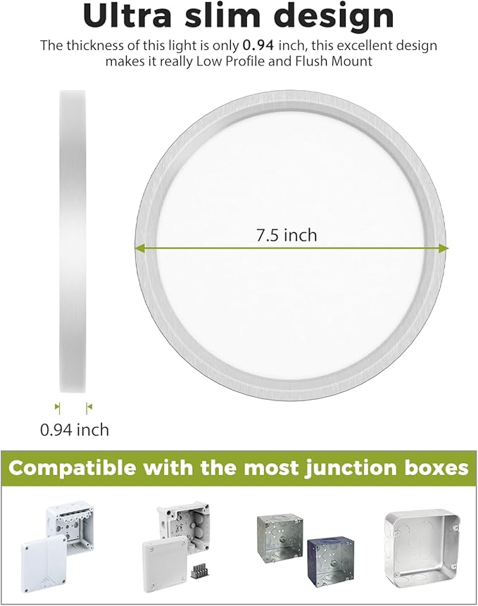 hepside 2Pack Dimmable Flush Mount Ceiling Light Fixture Brushed Nickel, 3CCT Selectable 3000/4000/6500K Ceiling Lamp, 7.5INCH 15W 1500LM Low Profile Light for Bedroom, Kitchen, Bathroom, Hallway